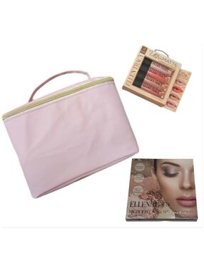 NEW Ellen Tracy 4pc Matte Lippies + 9-Pan Face Palette, NEW Handle Cosmetic Case
